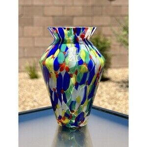 Czech Republic Crystal Bud Vase 5” Royal Limited Mouth Blown Confetti Millefiori